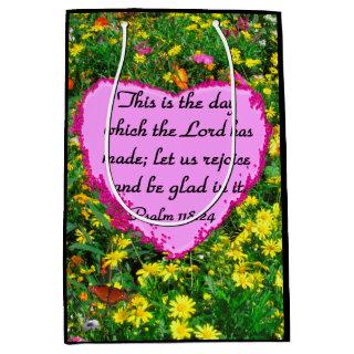 YELLOW FLORAL PSALM 118:24 PHOTO DESIGN MEDIUM GIFT BAG
