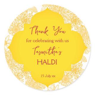 Yellow flowers haldi thank you sticker