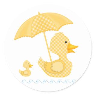 Yellow Gingham Duck, Baby Shower Classic Round Sticker