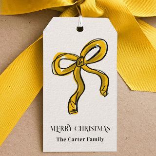 Yellow Gold Watercolor Christmas Bow Sketch Gift Tags