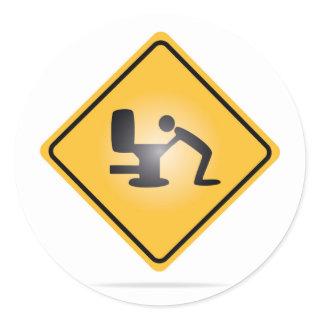 Yellow hangover warning sign round sticker