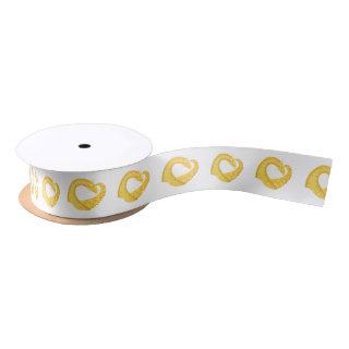 Yellow heart dragon on white satin ribbon