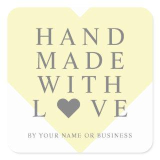 Yellow Heart with Handmade with Love Quote Square Sticker