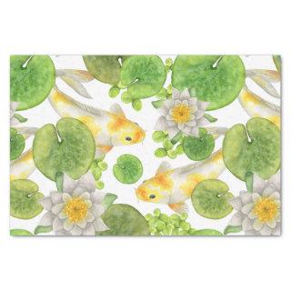Yellow Koi Fish and White Water Lilies Pond Tissue Paper