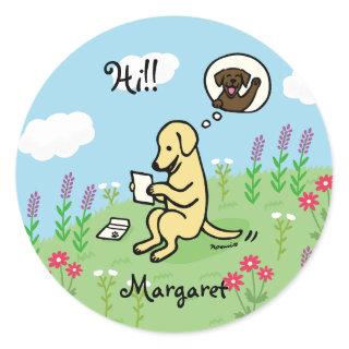 Yellow Labrador and Letter from a Friend Classic Round Sticker