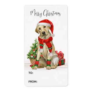 Yellow Labrador Dog Santa Festive Christmas Gift Label