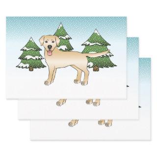 Yellow Labrador Retriever In A Winter Forest  Sheets