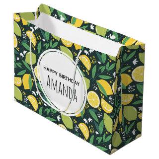 Yellow Lemon and Green Lime Fruit Pattern Birthday Large Gift Bag