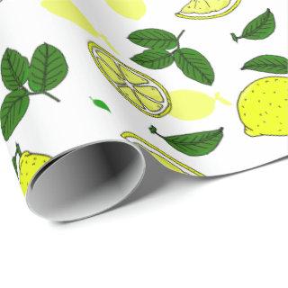 Yellow Lemons and Leaves Hand Illustrated Pattern