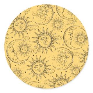 Yellow Magic Vintage Celestial Sun Moon Stars Classic Round Sticker