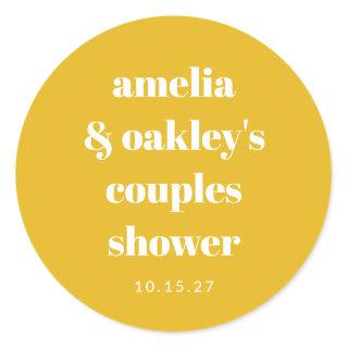 Yellow Minimalist Cute Custom Couples Shower Classic Round Sticker