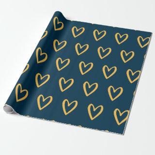 Yellow on Prussian Blue Handdrawn Hearts