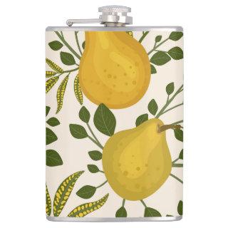 Yellow Pears Leaves White Background Flask