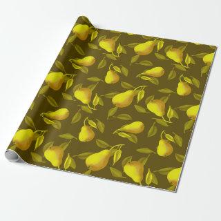 Yellow pears on dark green background