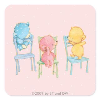 Yellow, Pink, and Blue Bears on Chairs Square Sticker