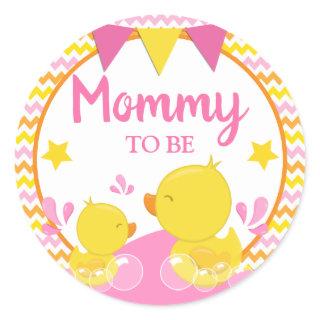 Yellow & Pink Rubber Ducky Polka Dot Mommy to be Classic Round Sticker