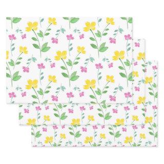 Yellow Pink Watercolor Flower Stem Pattern    Sheets