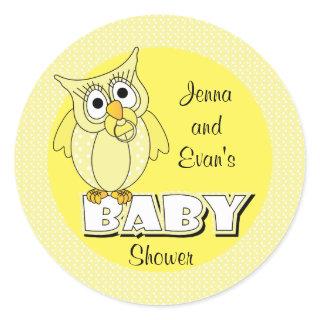 Yellow Polka Dot Owl | Baby Shower Theme Classic Round Sticker