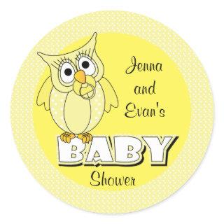 Yellow Polka Dot Owl | Baby Shower Theme Classic Round Sticker