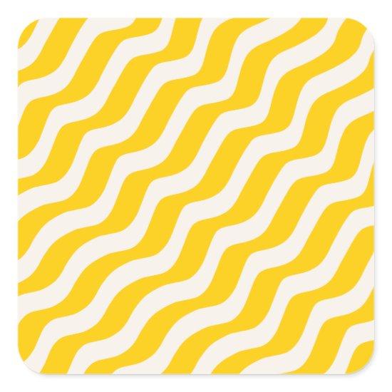 Yellow Psychedelic Stripes Retro Wavy Lines Square Sticker