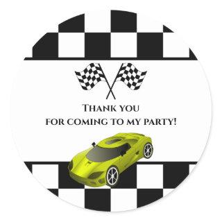 Yellow Race Car | Kids Birthday Party Favor Classic Round Sticker