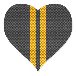 Yellow Racing Stripes Carbon Fiber Style Heart Sticker