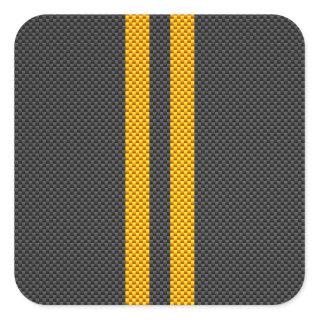 Yellow Racing Stripes Carbon Fiber Style Square Sticker