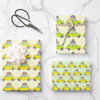 Yellow Retro Fiat 500 Christmas Gifts Watercolor  Sheets
