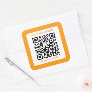 yellow retro modern minimalist wedding qr code square sticker
