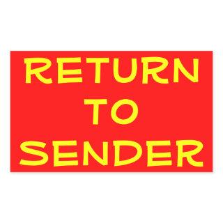 Yellow Return to Sender on Red Rectangular Sticker