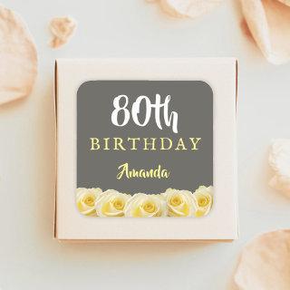 Yellow Rose Flower Floral 80th Birthday Square Sticker