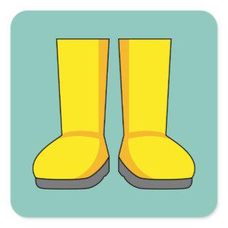 Yellow Rubber Rain Boots Square Sticker