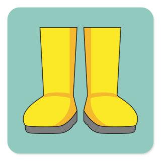 Yellow Rubber Rain Boots Square Sticker