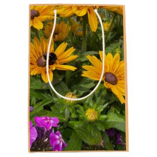 Yellow Rudbeckia Flowers Pink Phlox and Bee  Medium Gift Bag