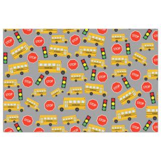 Yellow School Bus Stop Sign Traffic Lights Pattern Tissue Paper