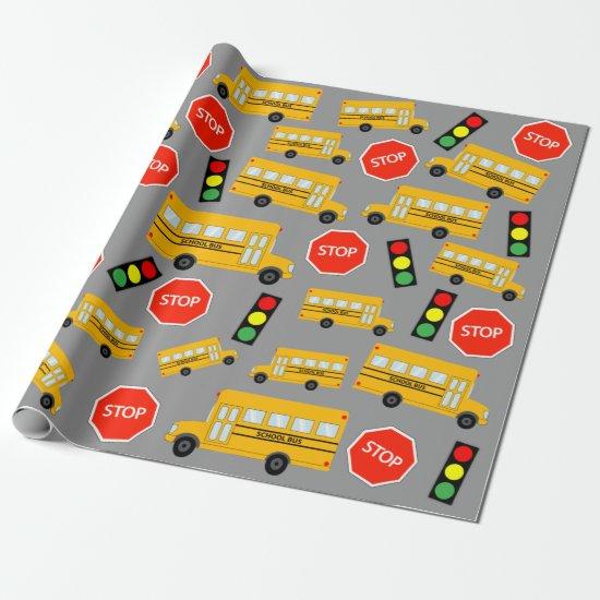 Yellow School Bus Stop Sign Traffic Lights Pattern