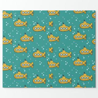 Yellow Submarine Teal Green Background