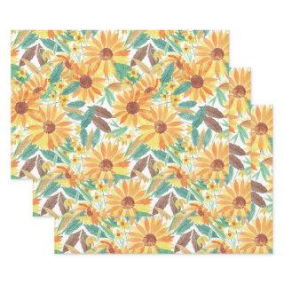 Yellow Summer Sunflower Watercolor Pattern  Sheets