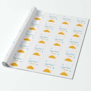 Yellow sun blue stars happy birthday add name text