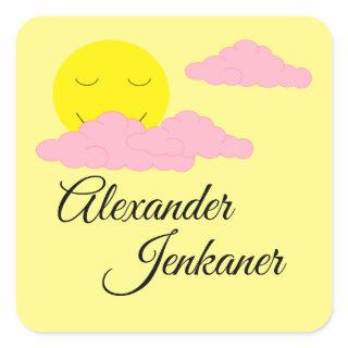 Yellow Sunrise with 3 Pink Clouds:  Square Sticker