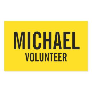 Yellow Volunteer Badge with Custom Name Rectangular Sticker