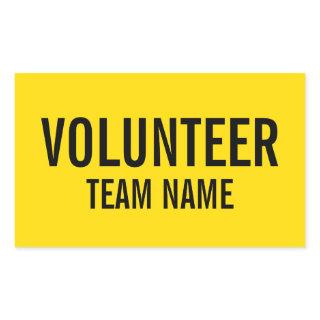 Yellow Volunteer Badge with Custom Team Name Rectangular Sticker