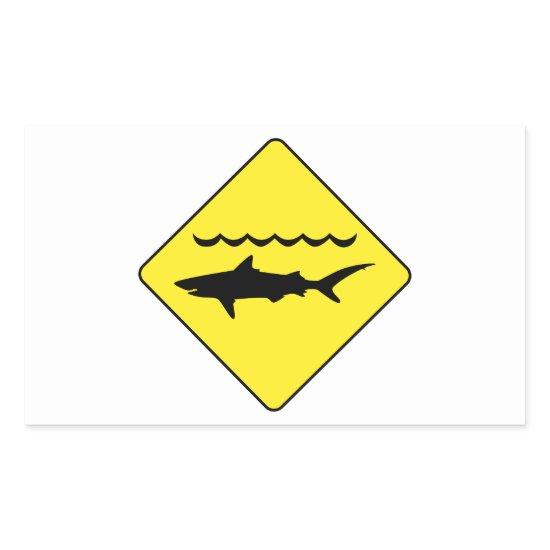 Yellow 'warning sharks' sign rectangular sticker