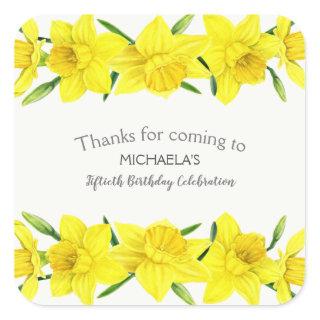 Yellow Watercolor Daffodil 50th Birthday Party Square Sticker