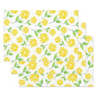Yellow Watercolor Daisy Stems Pattern  Sheets
