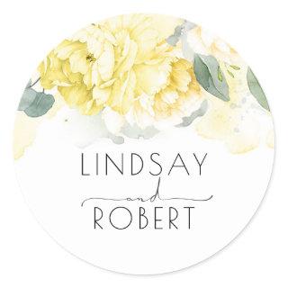 Yellow Watercolor Flowers Elegant Vintage Inspired Classic Round Sticker