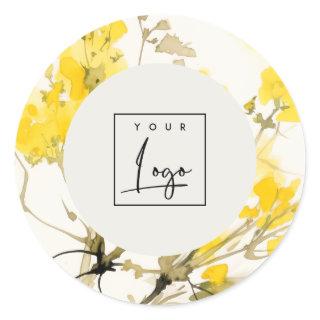 Yellow Wildflower Boho Floral Business Logo Classic Round Sticker