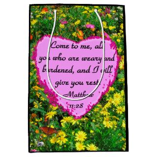 YELLOW WILDFLOWER MATTHEW 11:28 PHOTO DESIGN MEDIUM GIFT BAG