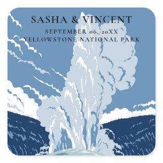 Yellowstone National Park Wedding Retro Square Sticker