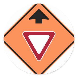 Yield Ahead Construction Zone Highway Sign Classic Round Sticker